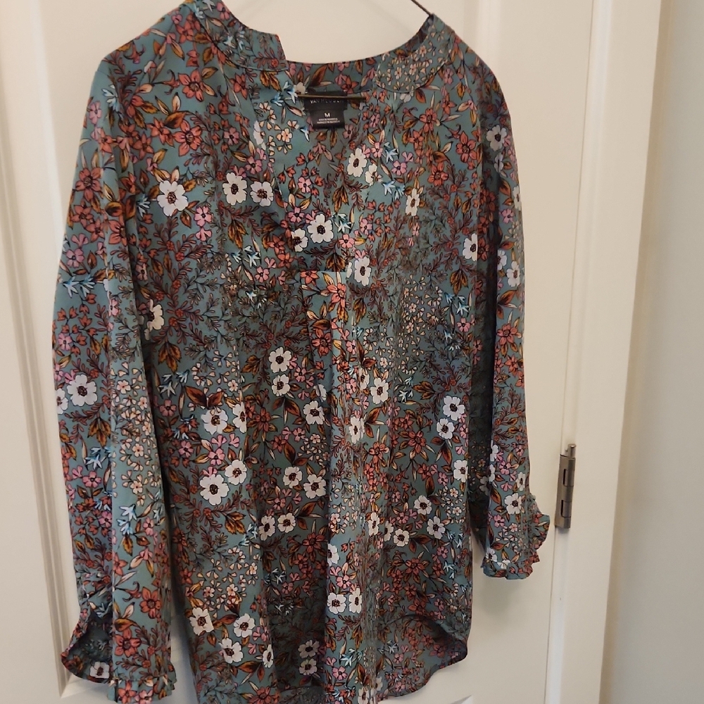 Van Heusen Teal Floral Button-Front Blouse